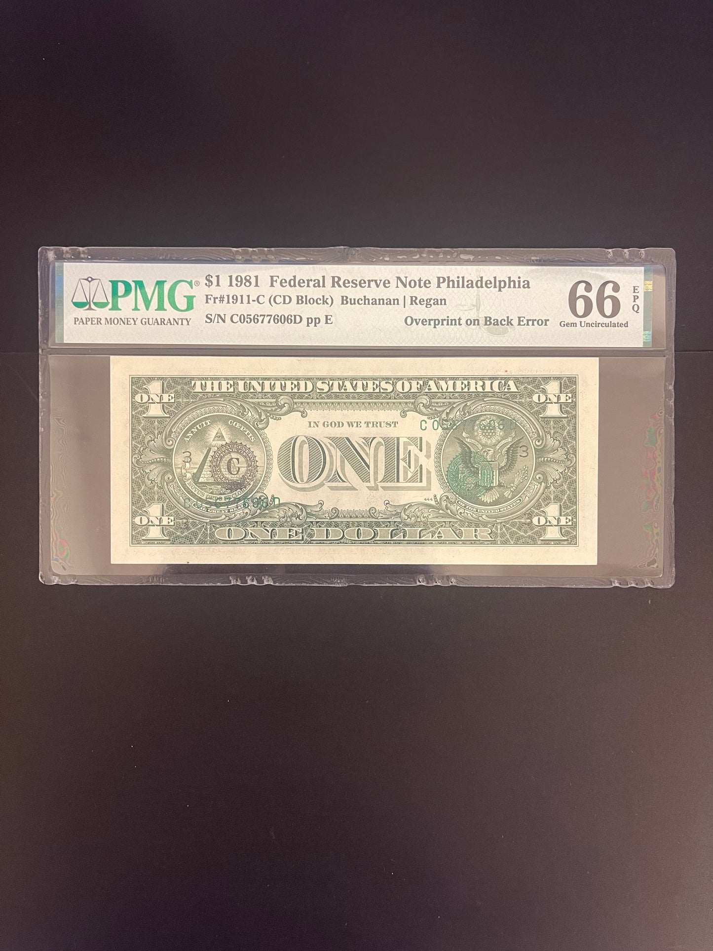 $1 1981 Federal Reserve Note PMG Error - C05677606D