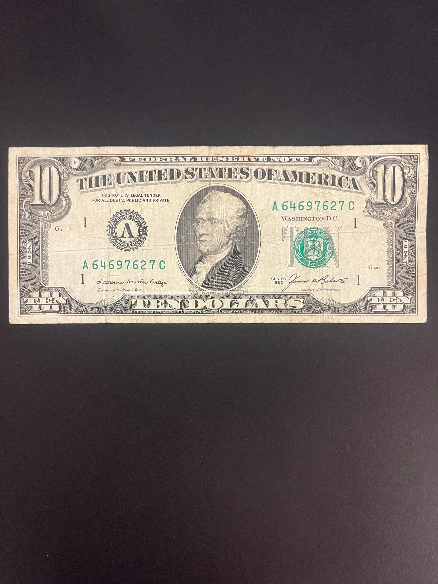 $10 1985 Series Note - Serial A64697627C