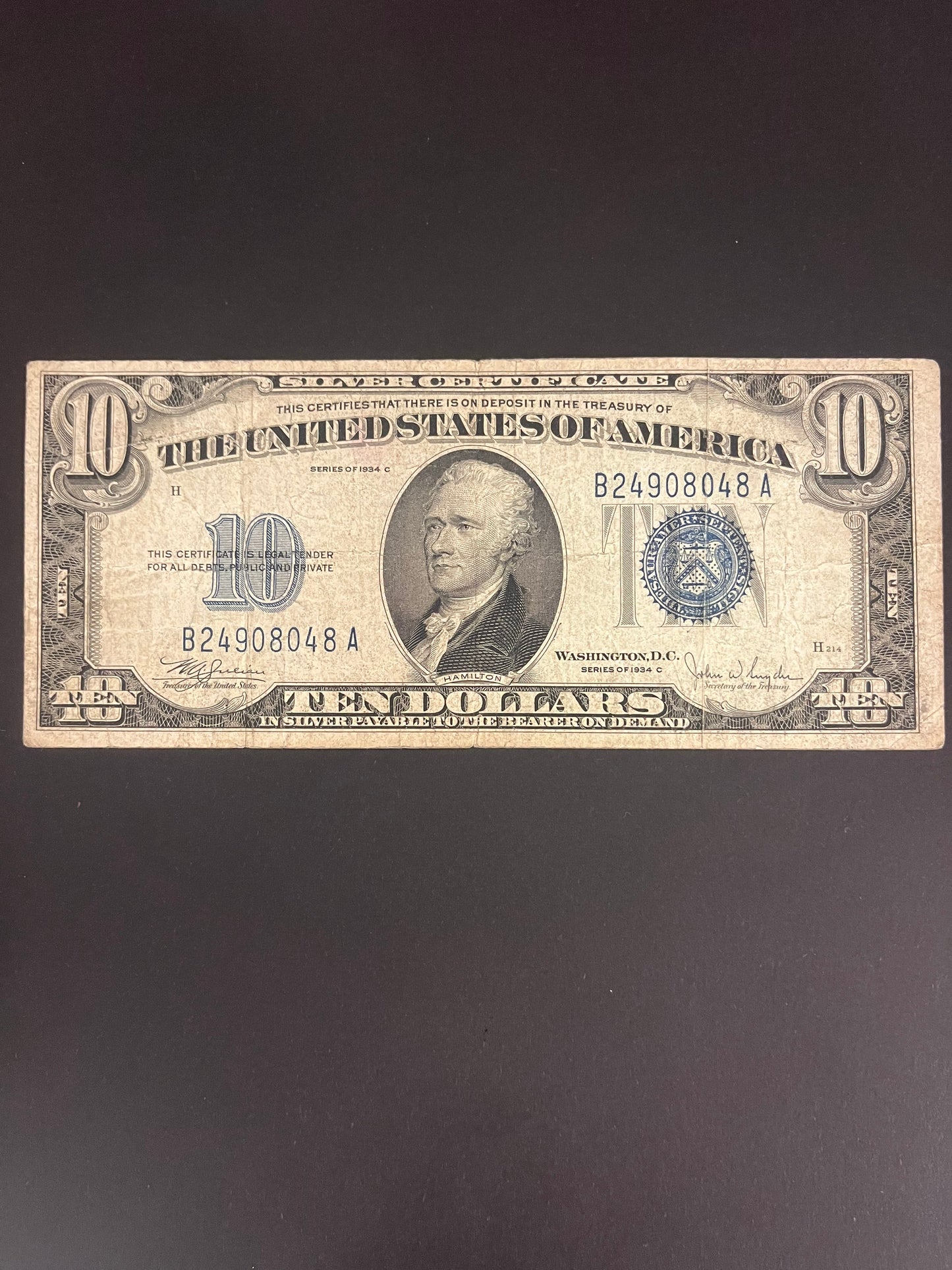 $10 1934C Series Note - Serial B2490