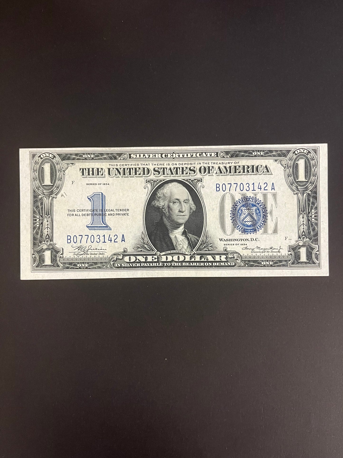 $1 1934 Silver Certificate Note - Serial B07703142A