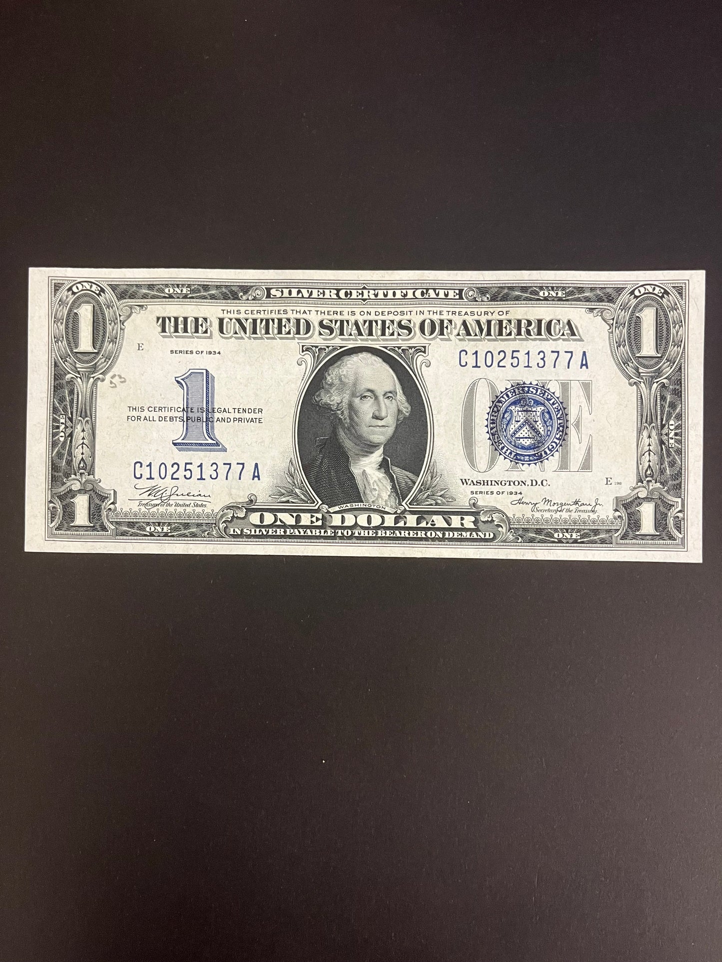 $1 1934 Silver Certificate Note - Serial C10251377A