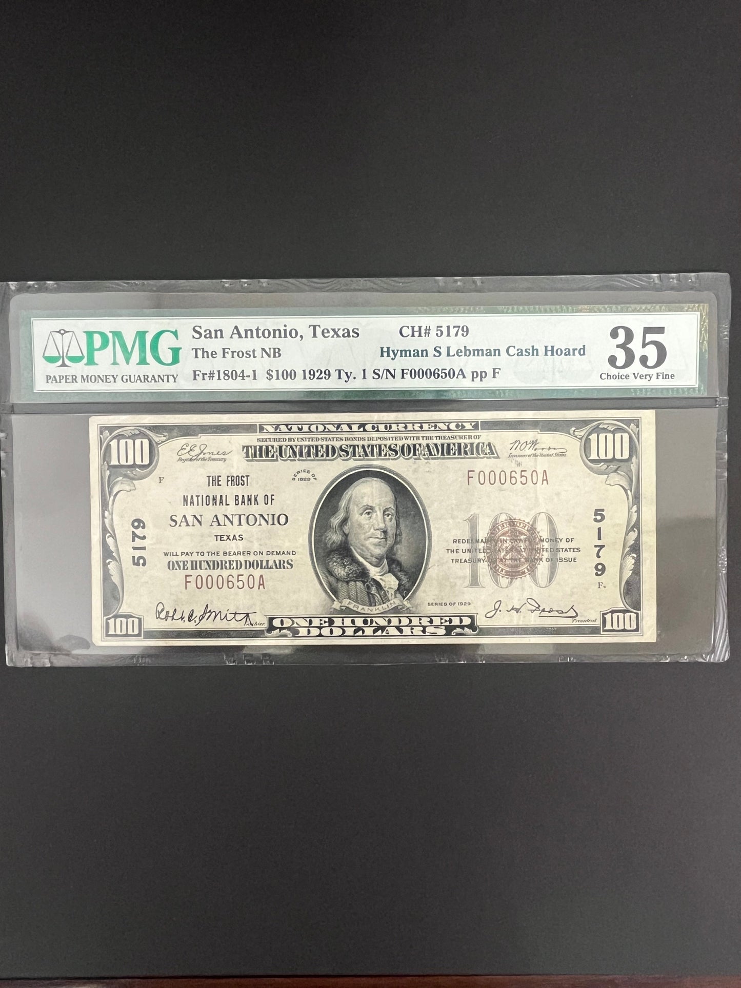 1929 $100 San Antonio TX National Currency - 650A Graded PMG 35