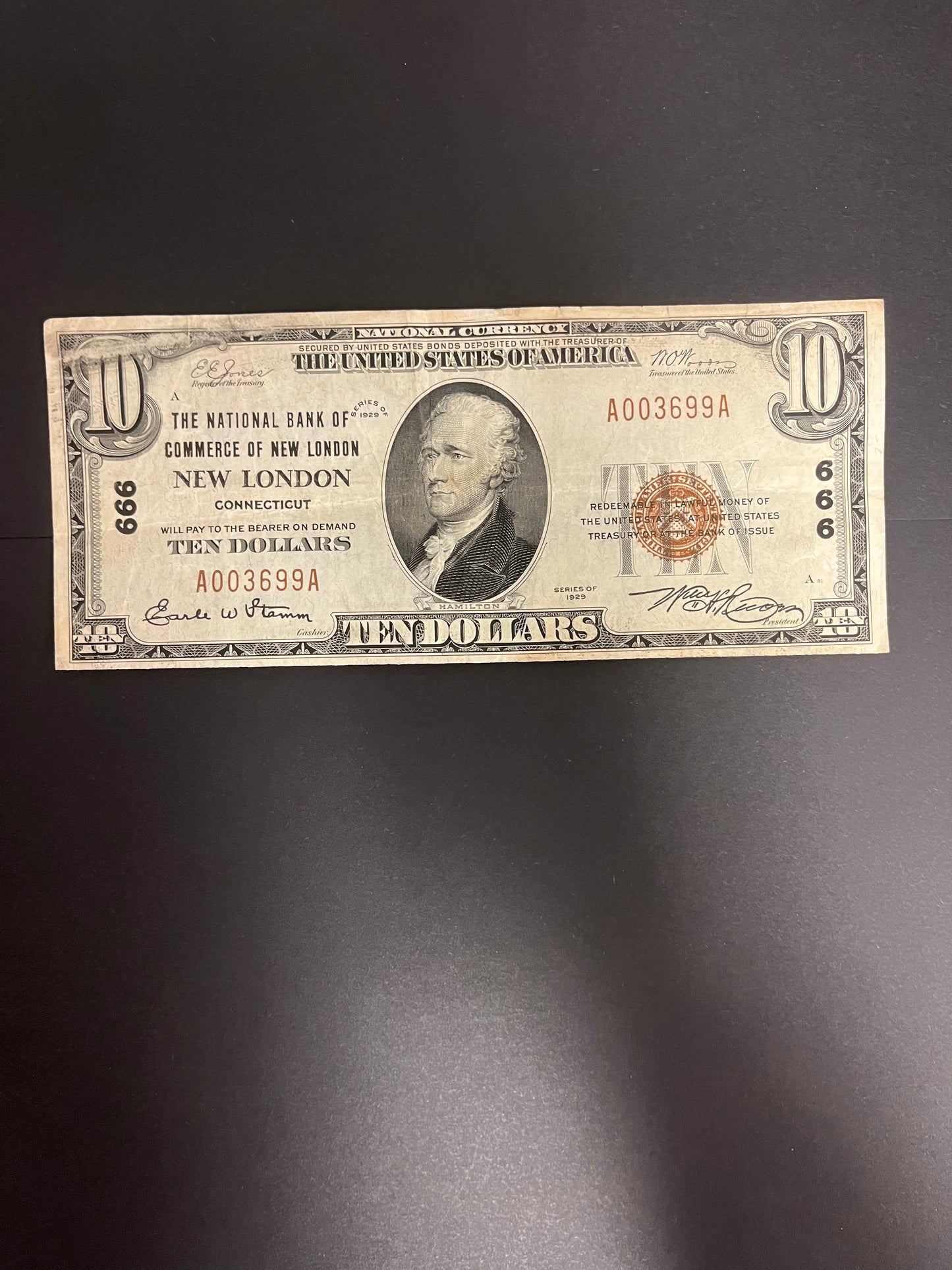 1929 $10 NB of Commerce New London, CT 3699A