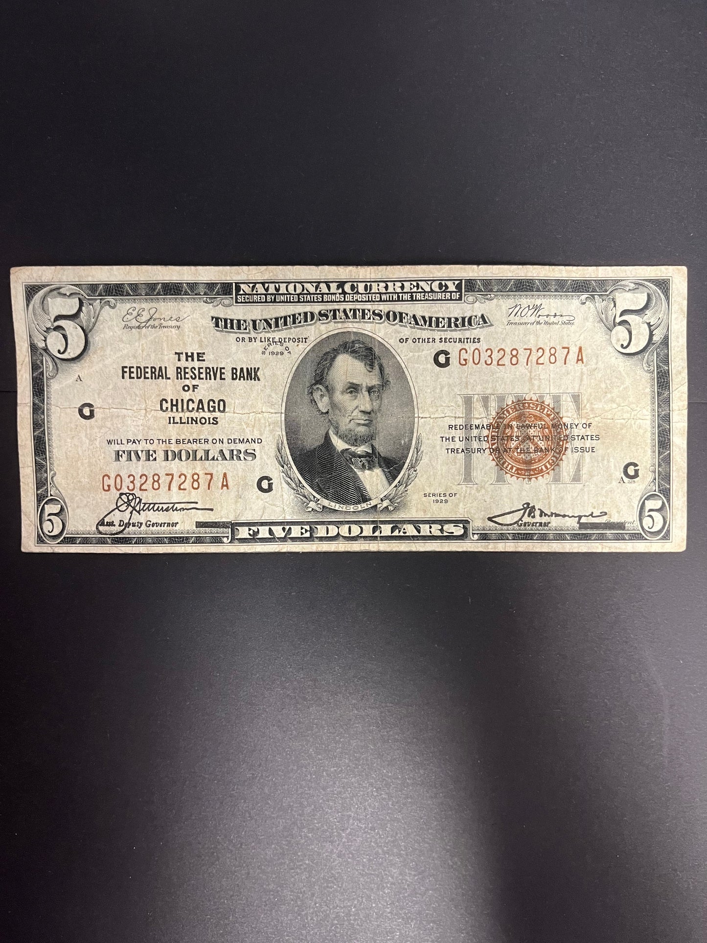 1929 $5 FRBN Chicago, IL 7287A