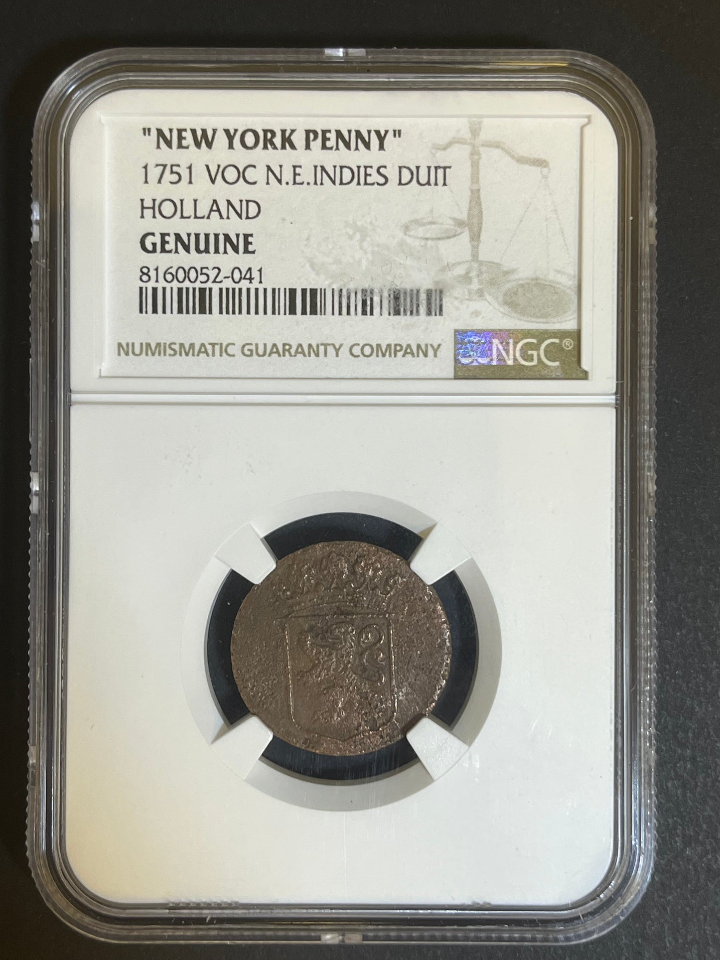 1751 VOC Dutch East Indies Duit “New York Penny” - Holland - NGC Genuine