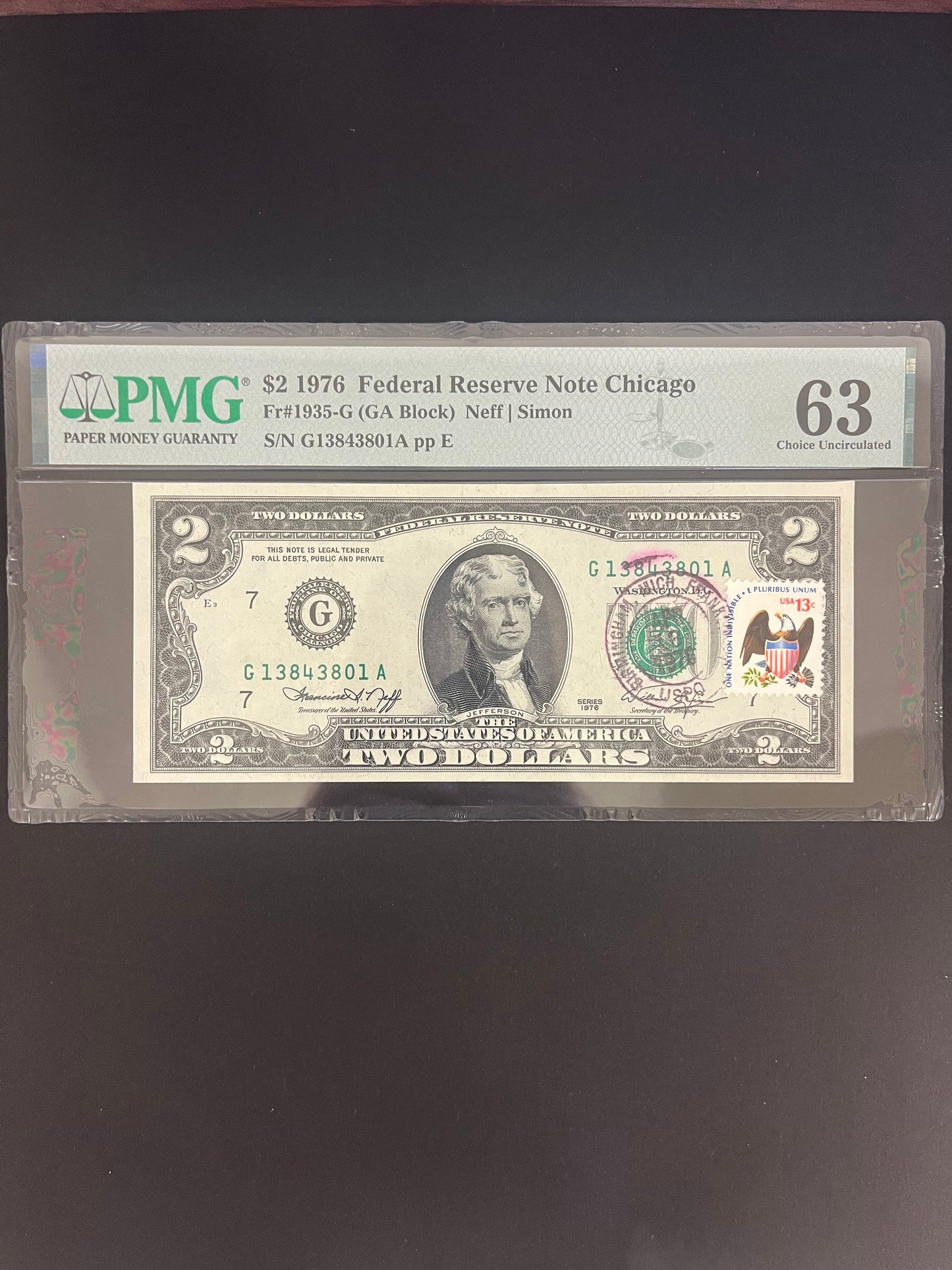 $2 1976 Federal Reserve Note PMG 63 EPQ - G13843801A