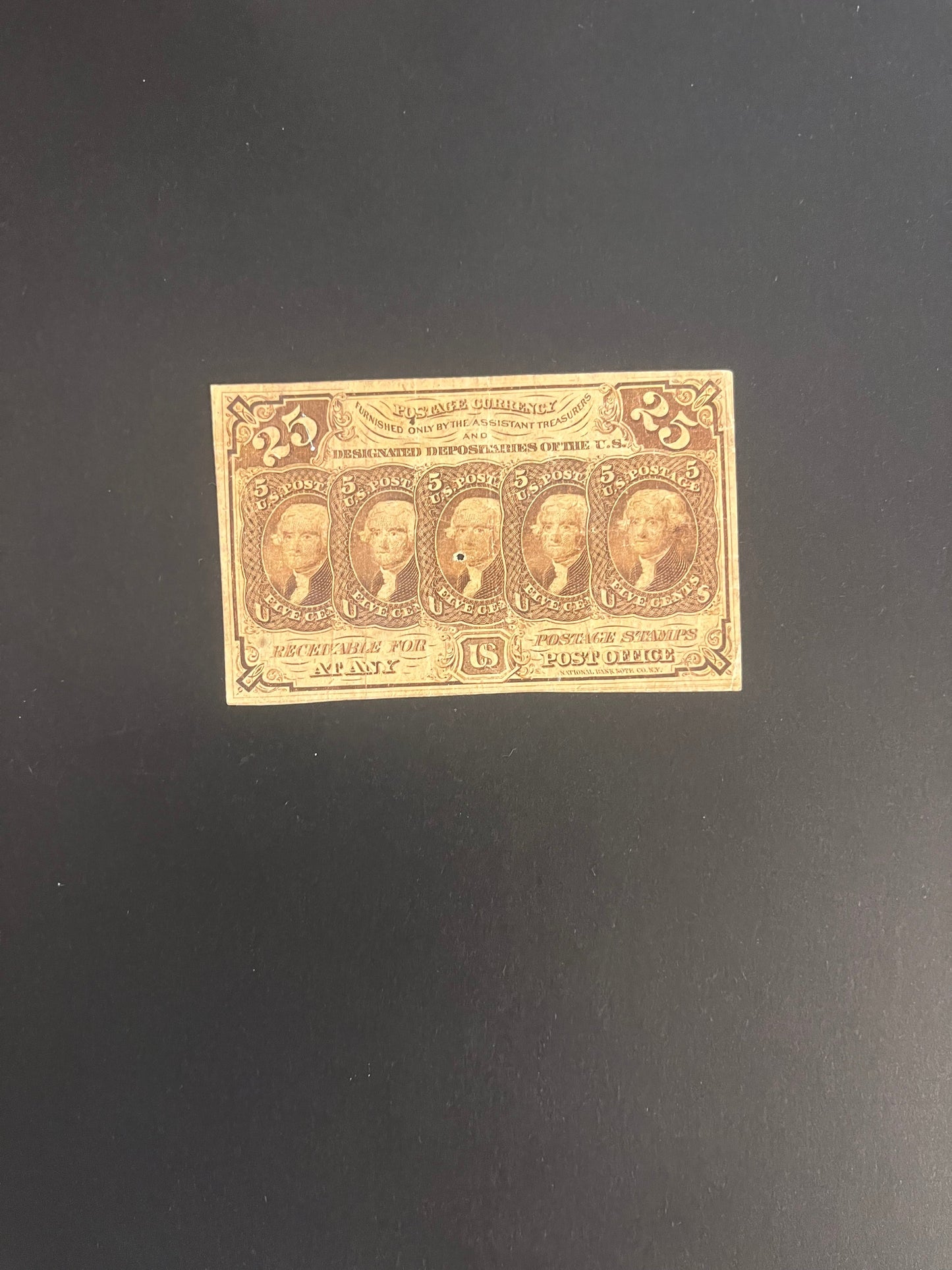 25¢ Fractional Currency - 5x5c Postage Notes (Civil War Era)