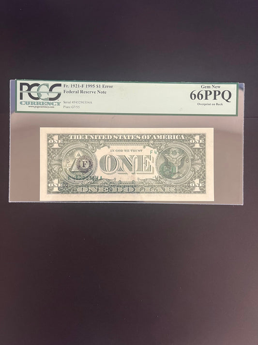 $1 1995 Federal Reserve Note Error - Overprint on Back - H45290350A