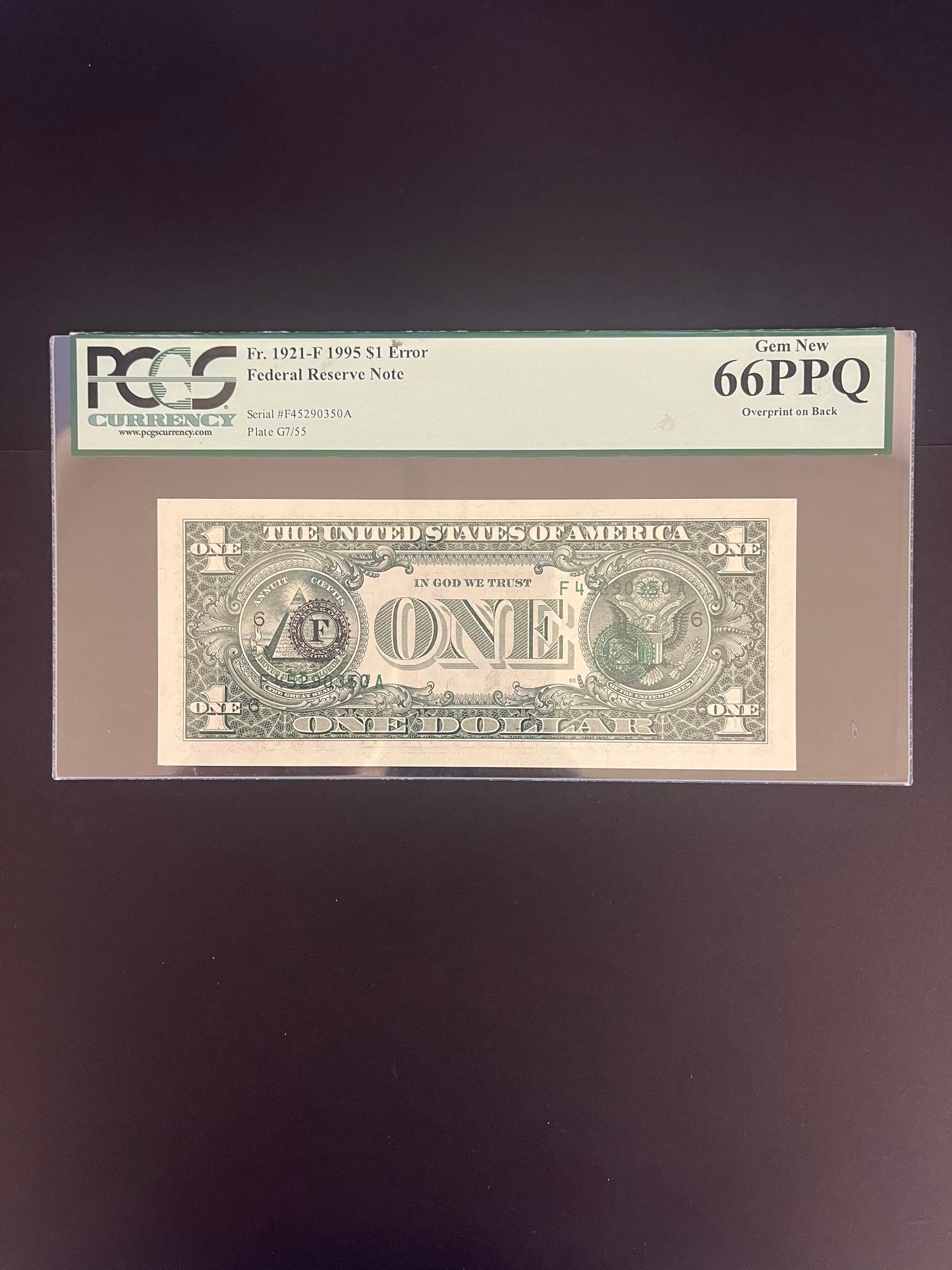 $1 1995 Federal Reserve Note PCGS - Error Overprint