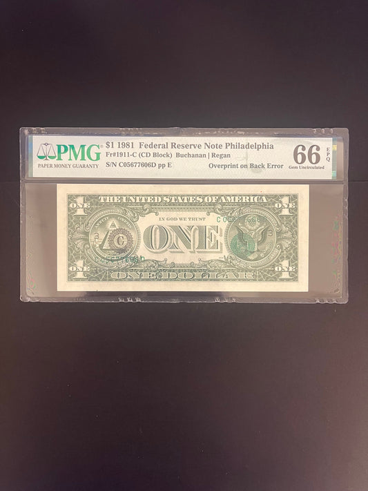 $1 1981 Federal Reserve Note PMG Error - C05677606D