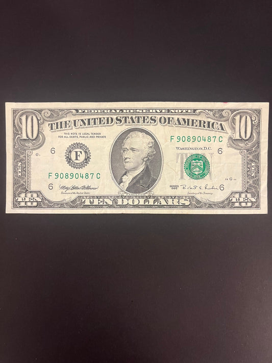$10 1995 Series Note - Serial F90890487C