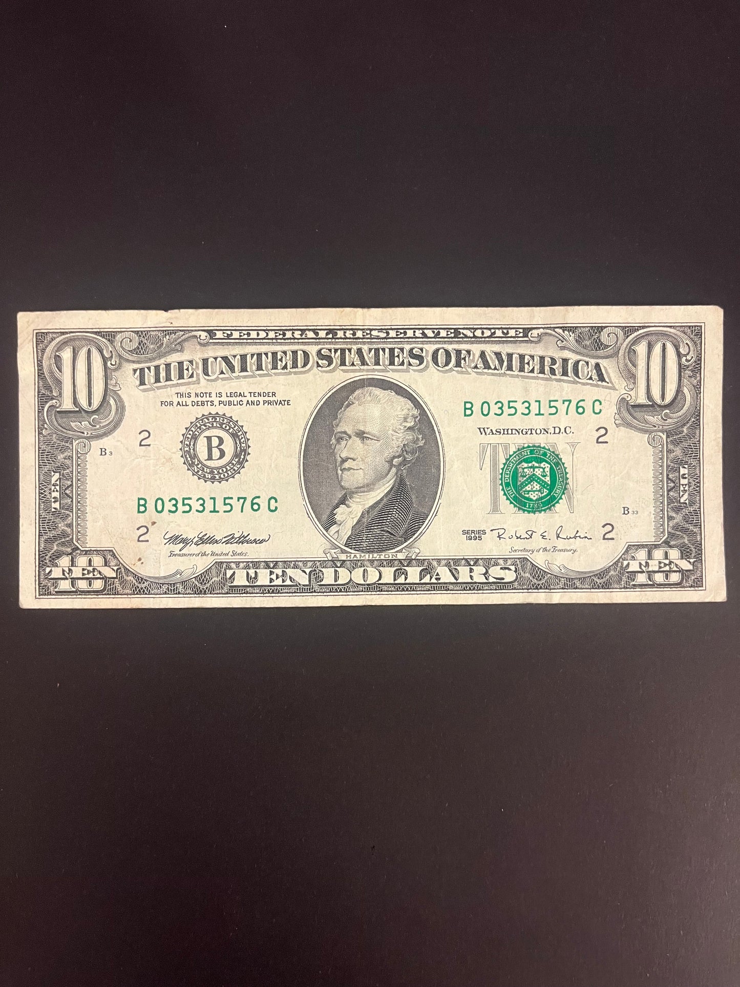 $10 1995 Series Note - Serial B03531576C