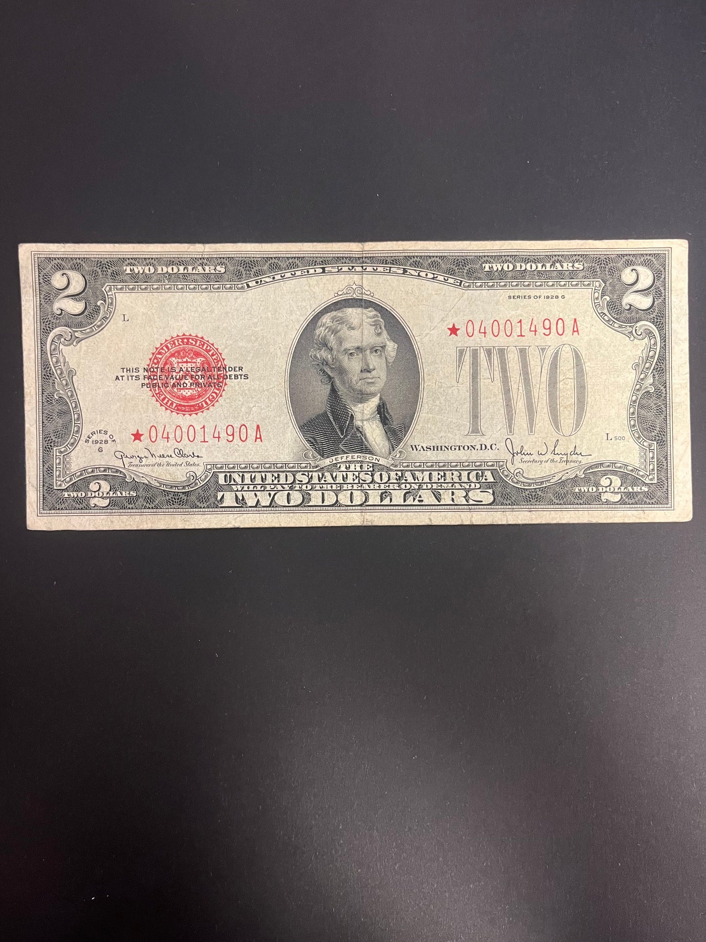 $2 1928 Series Note - 01490A