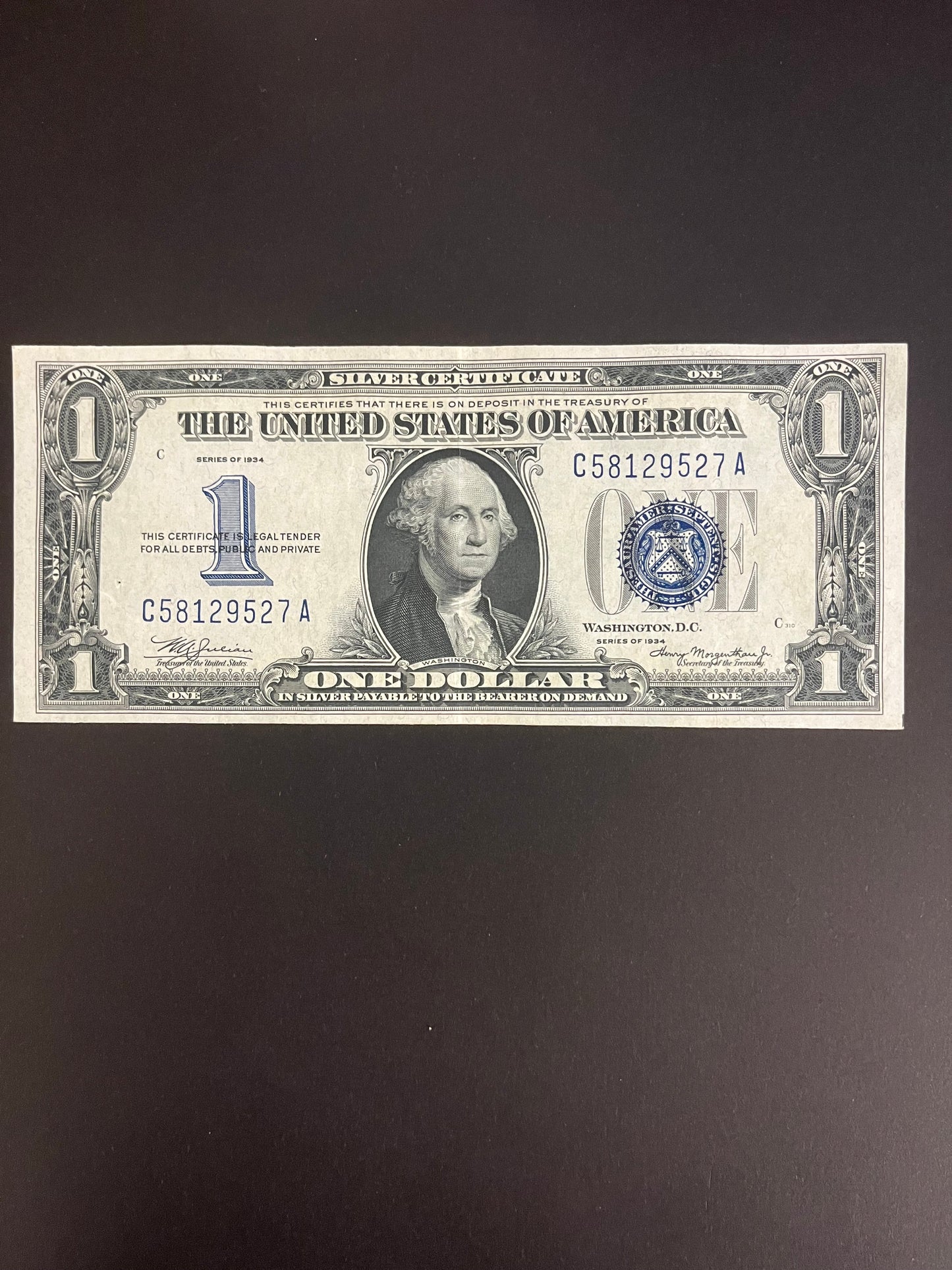 $1 1934 Silver Certificate Note - Serial C58129527A