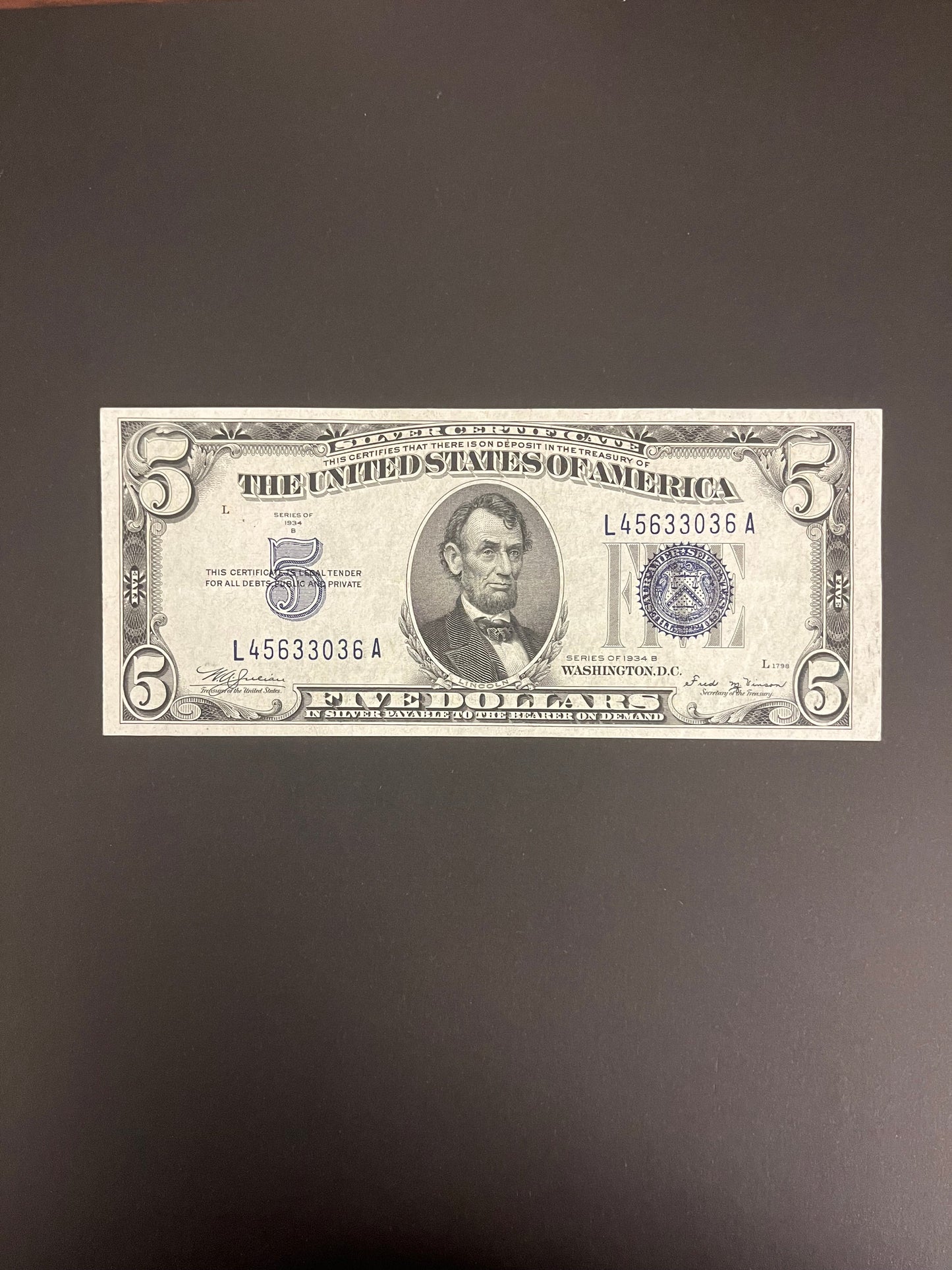 $5 1934 Silver Certificate Note 036a