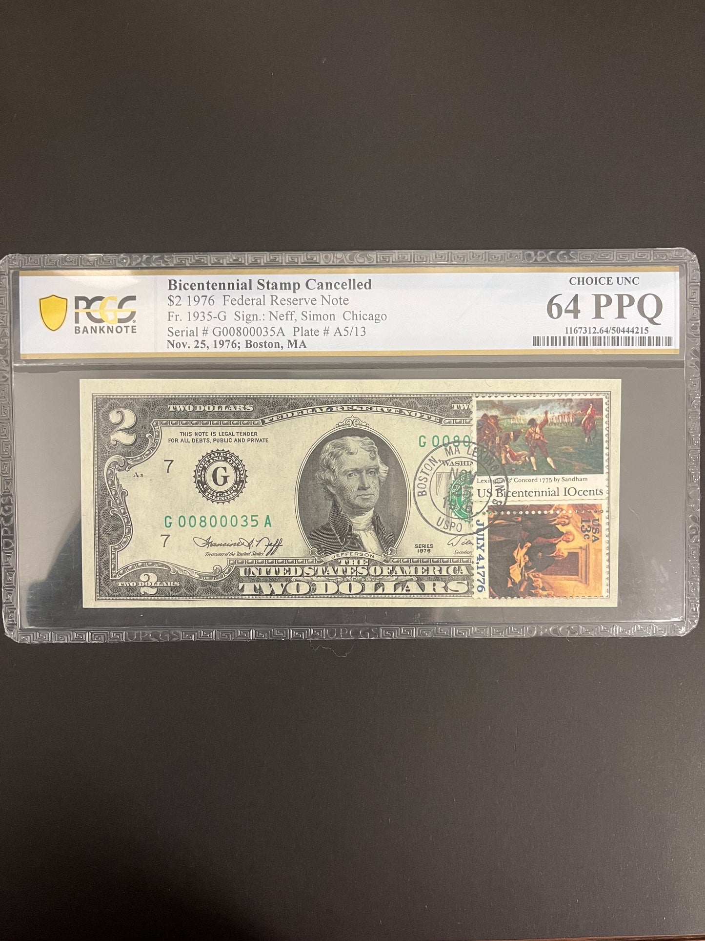 $2 1976 Stamped Bicentennial Note 0035a