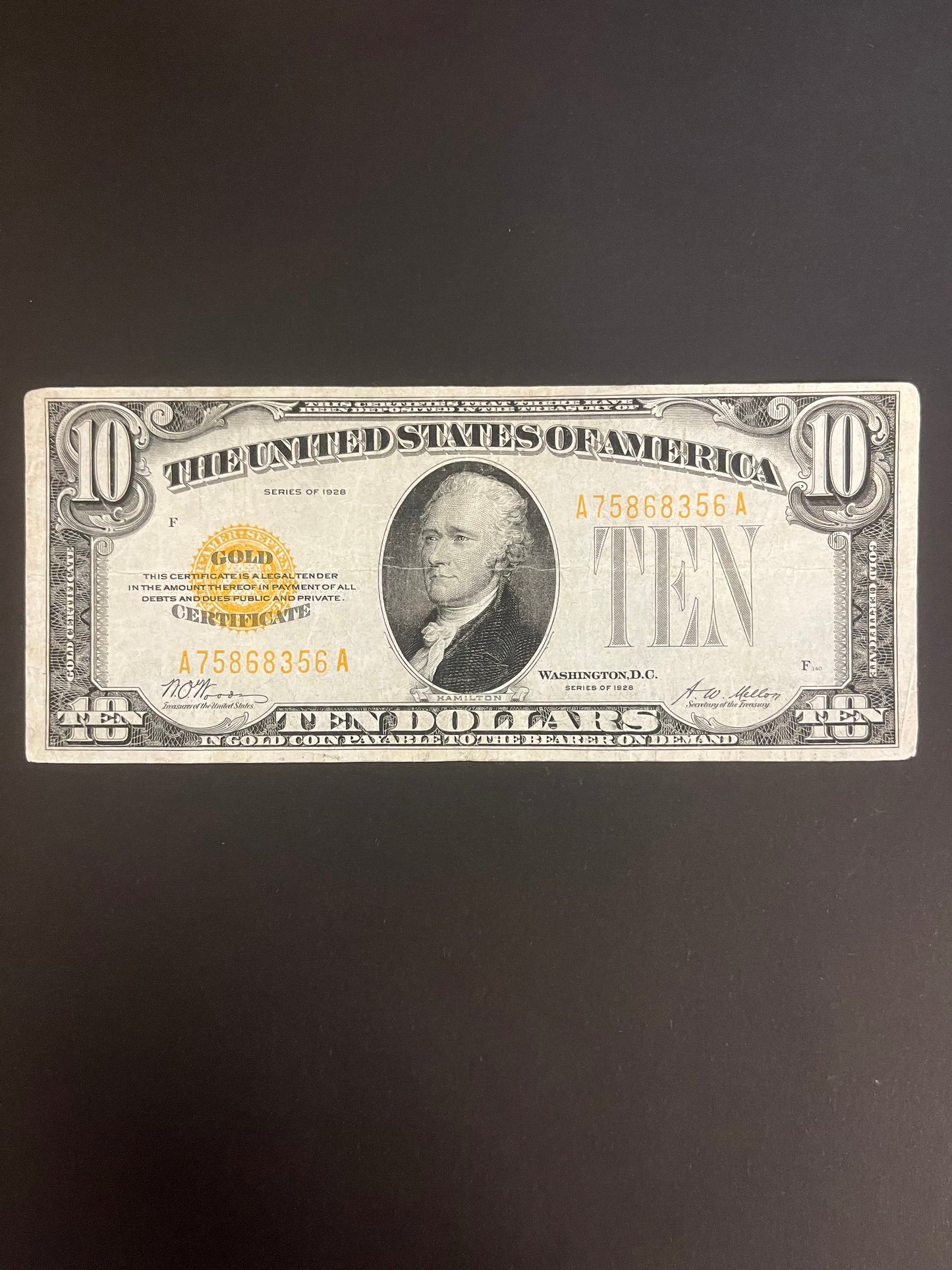 $10 1928 Gold Certificate Note - 8356A