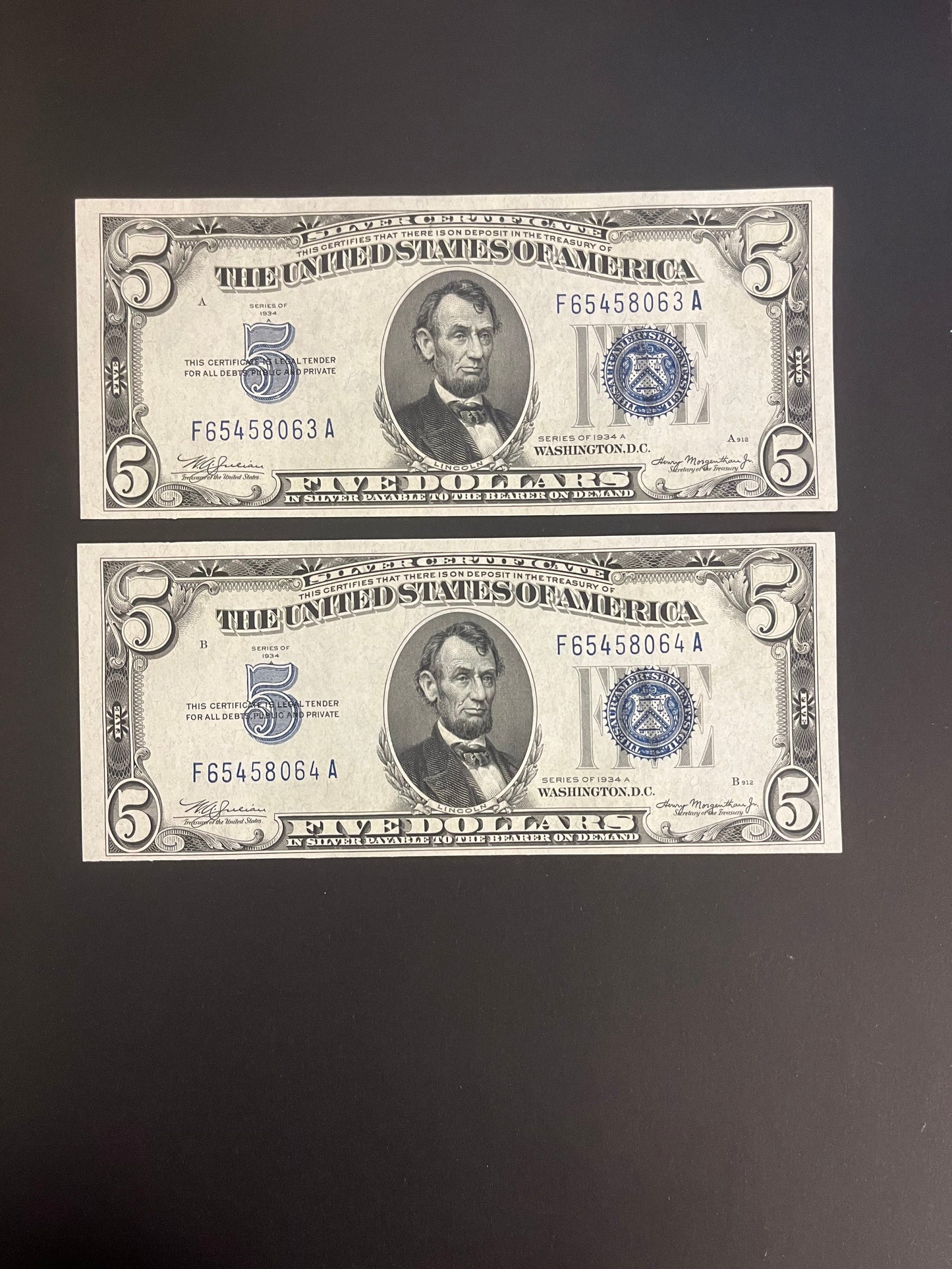$5 1934 Silver Certificate - 63A-64A