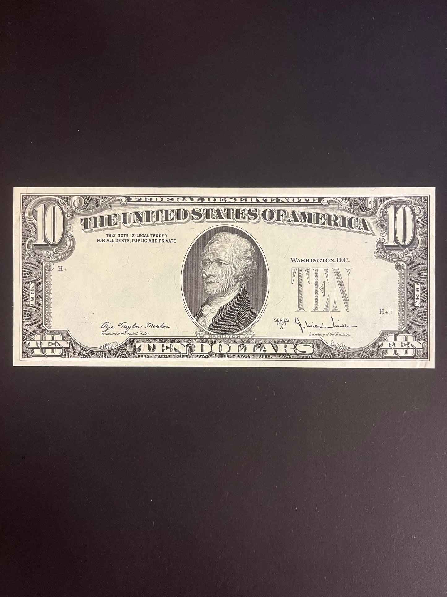 $10 1977 Overprint Error Federal Reserve Note - 910A