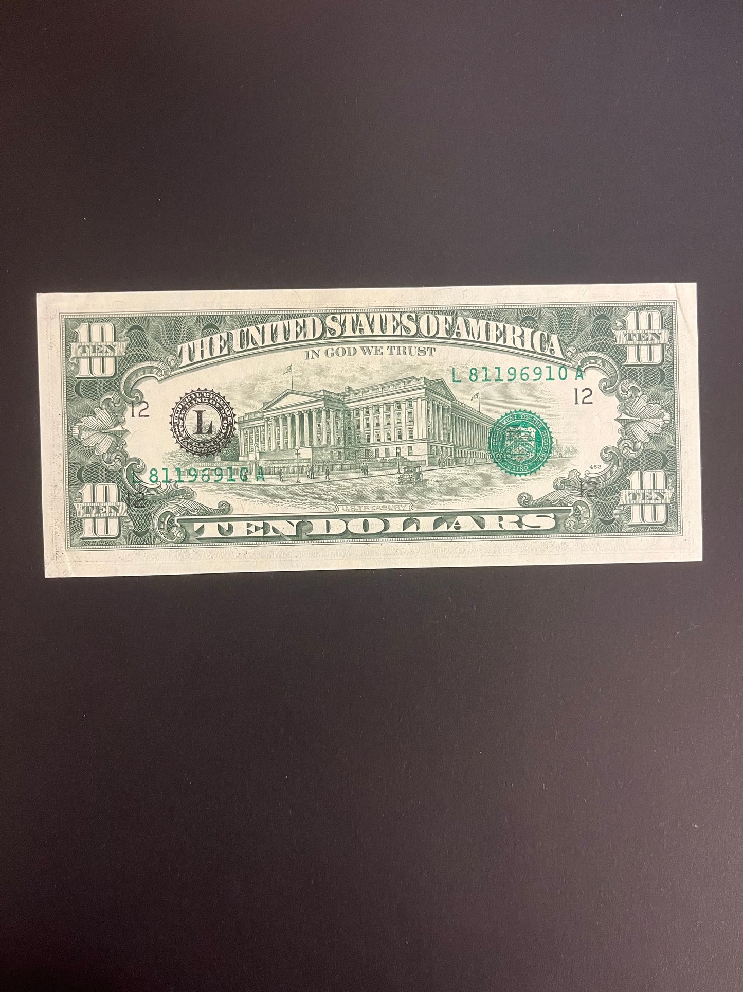 $10 1977 Overprint Error Federal Reserve Note - 910A