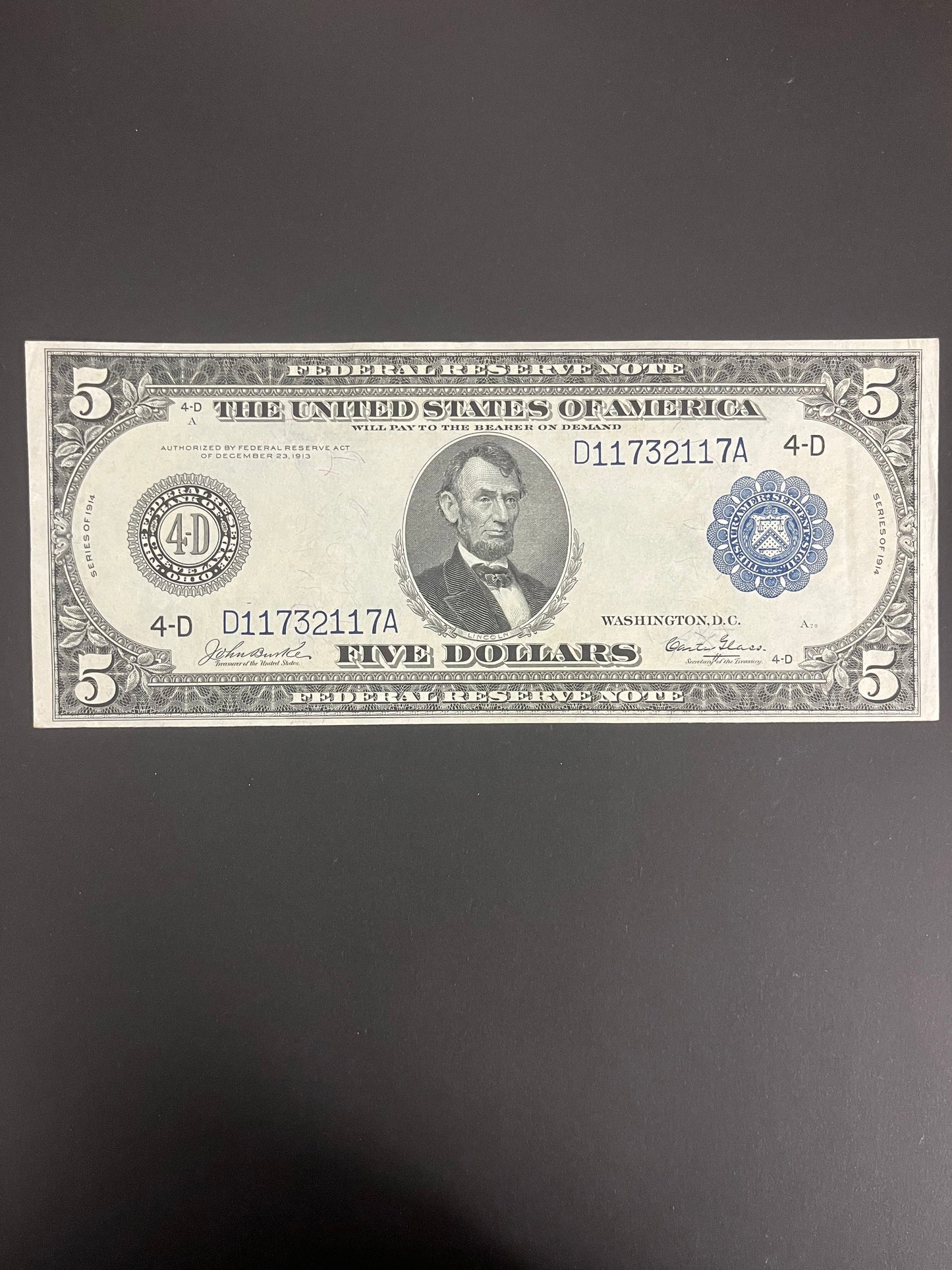 $5 1914 Silver Certificate Note 1117A