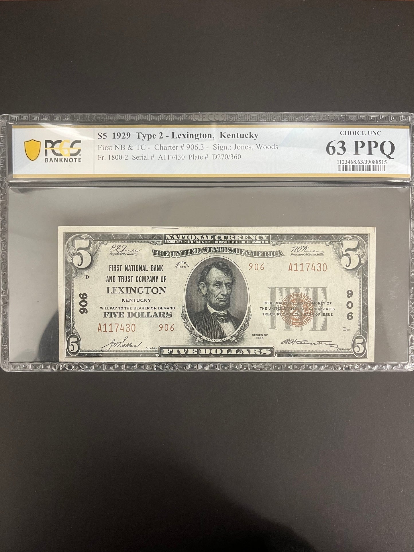 $5 1929 Type 2 Lexington, Kentucky National Bank Note 7430