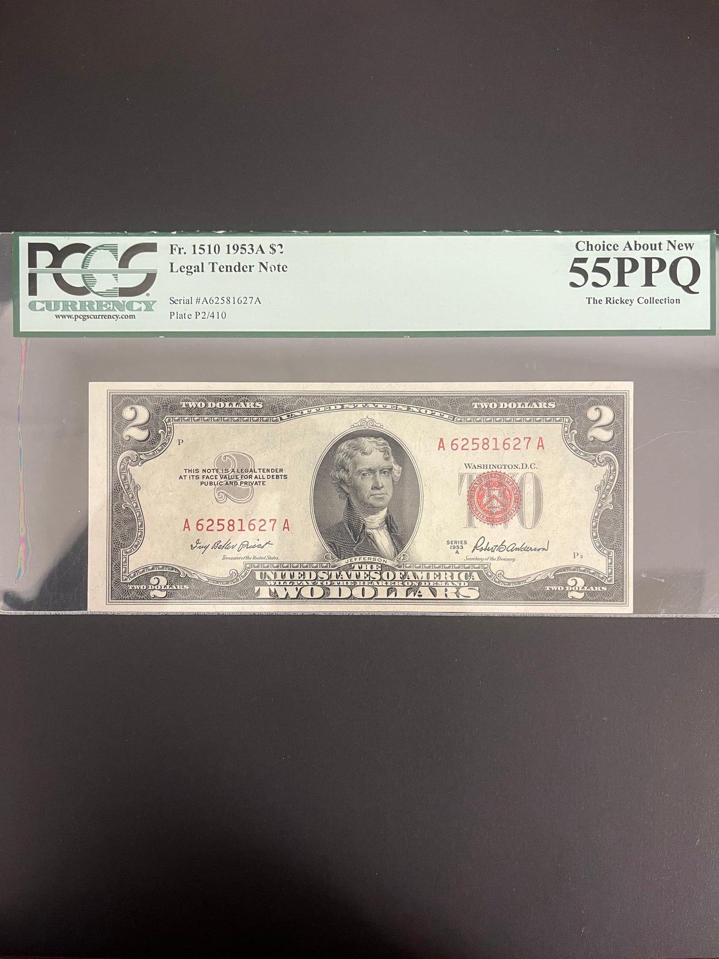 $2 1953A Legal Tender Note 1627A PCGS 55PPQ The Rickey Collection