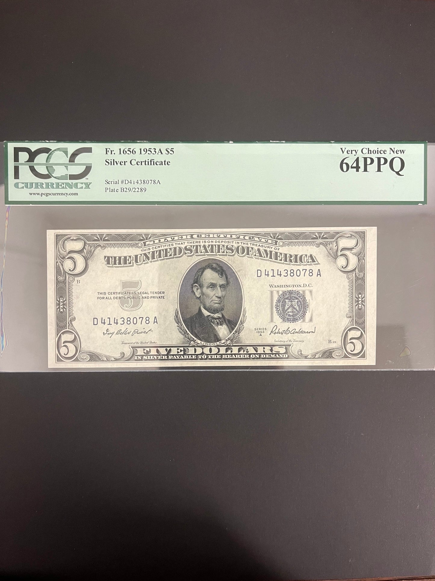 $5 1953A Silver Certificate PCGS 64 PPQ 8078A