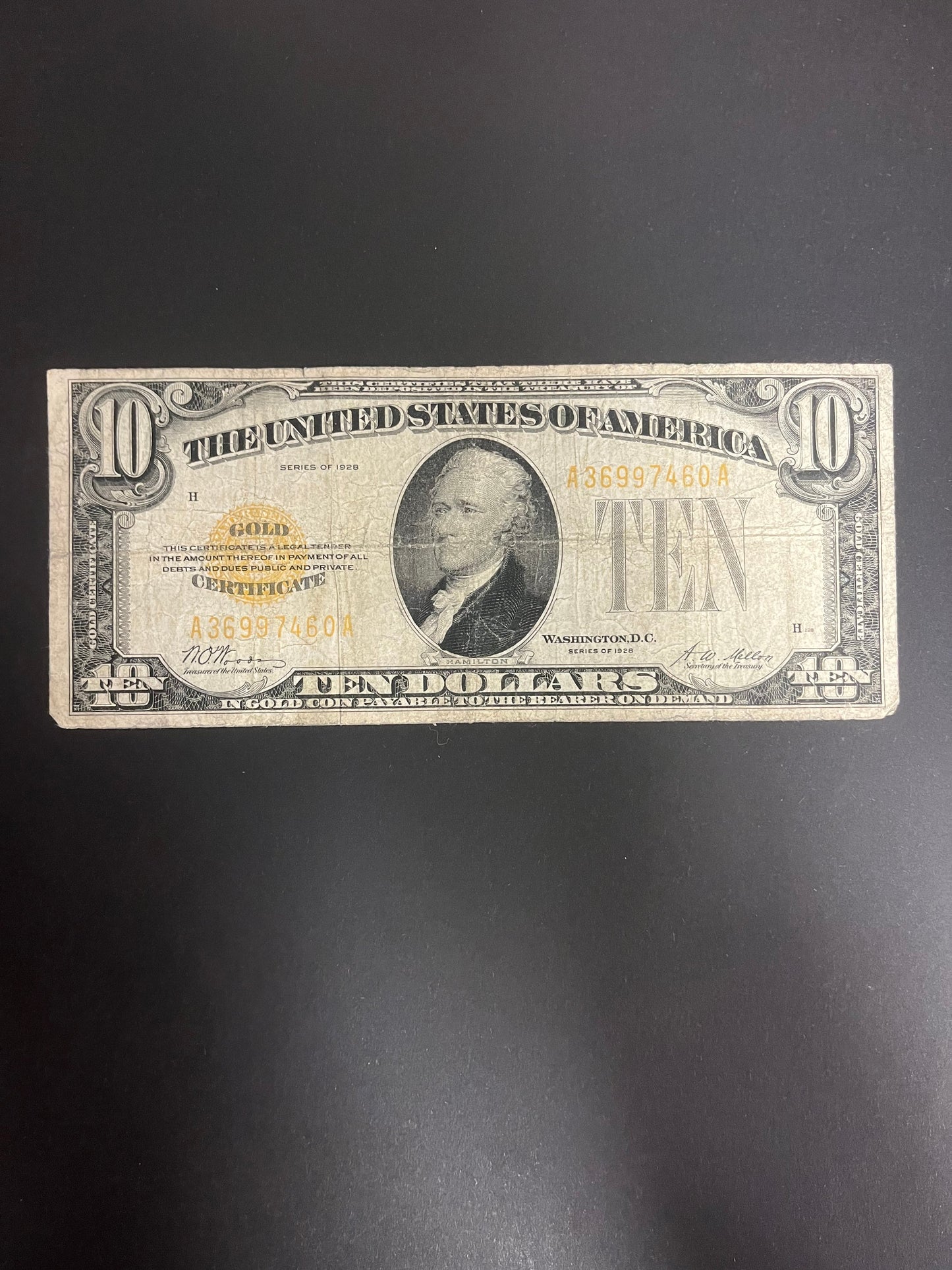 $10 1928 Gold Certificate Note 7460A