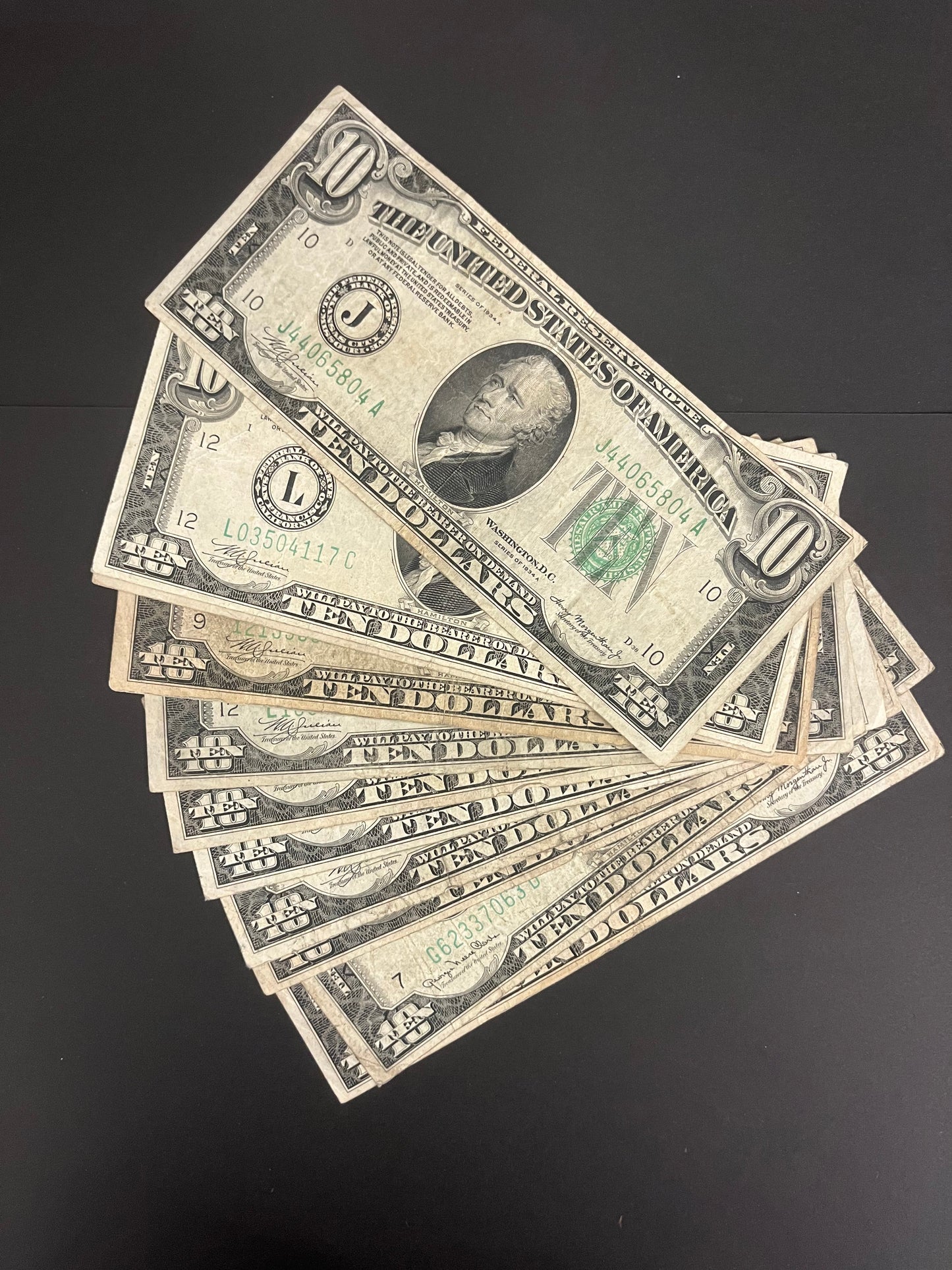 $10 1934 PACK OF 3 Green Seal Notes Avg. Circualted
