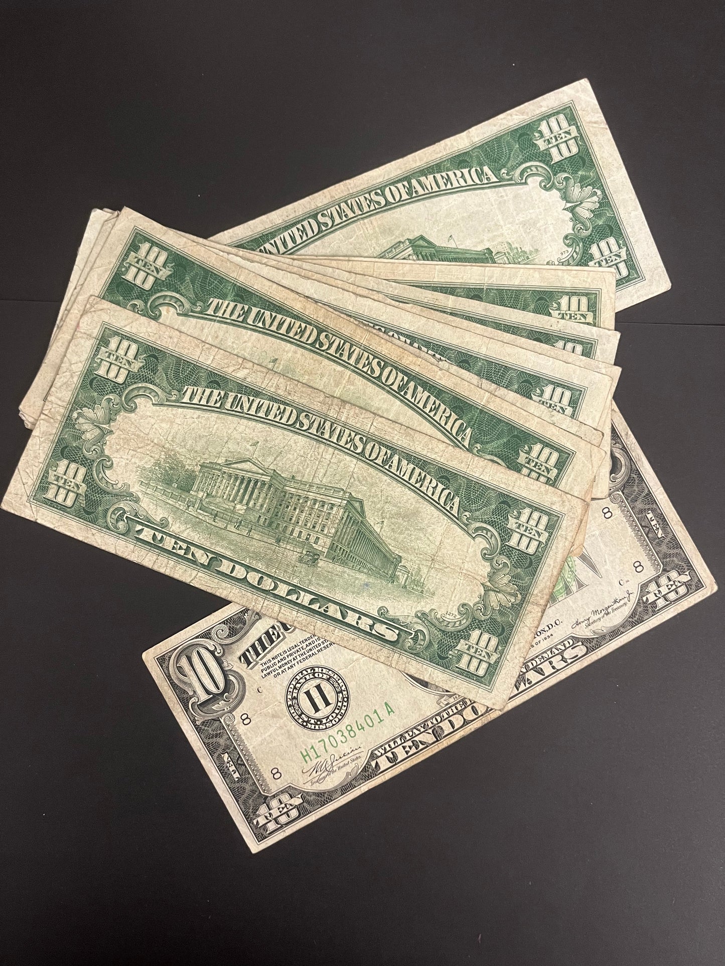 $10 1934 PACK OF 3 Green Seal Notes Avg. Circualted