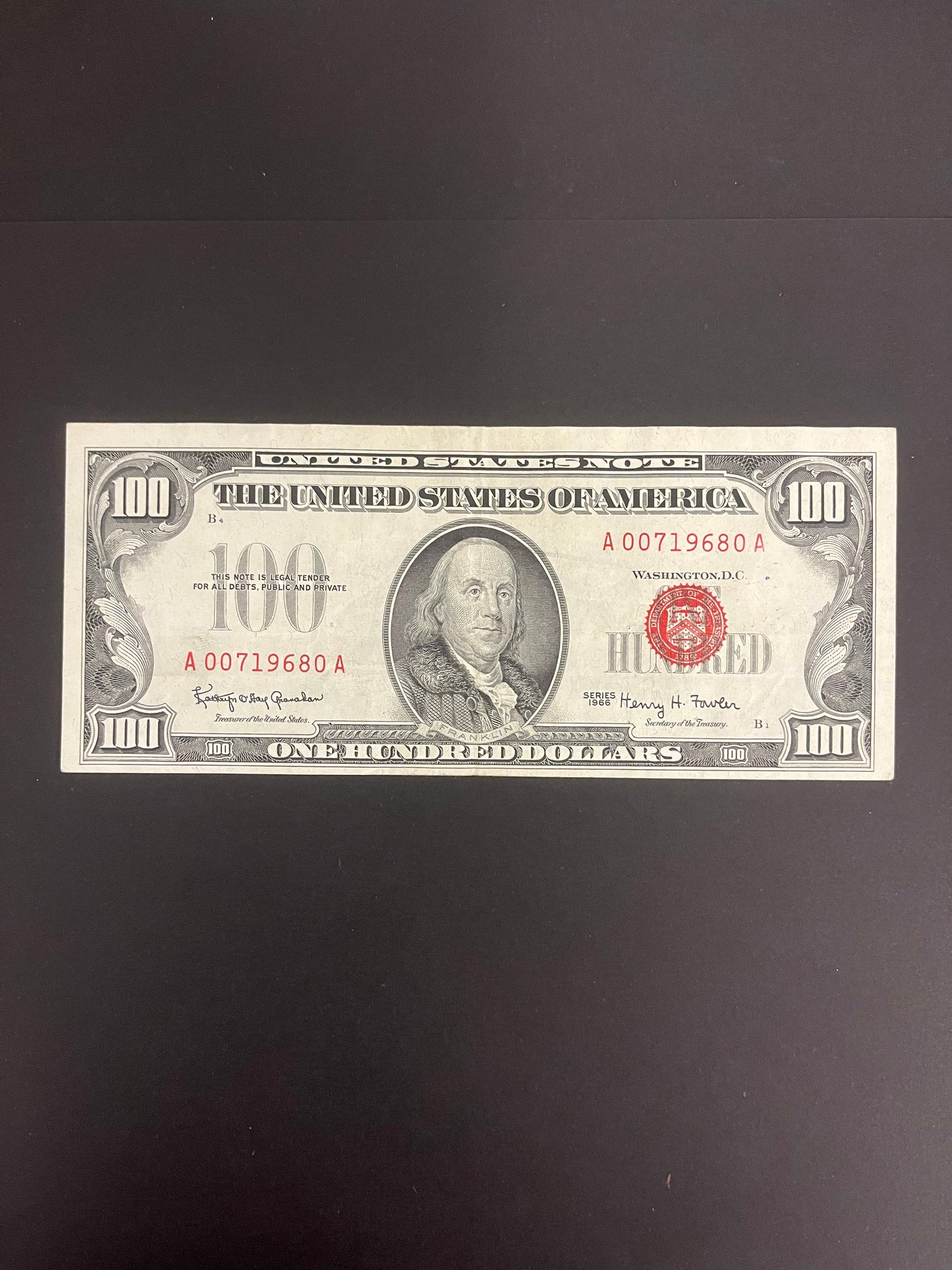 $100 1966 Legal Tender Note - 9680A