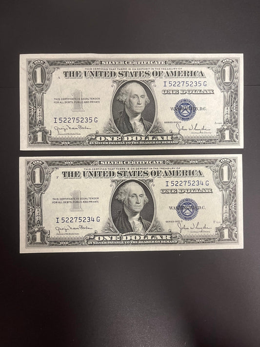 $1 1935D Silver Certificates Two Consecutive 235G-234G