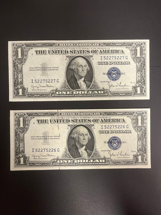 $1 1935D Silver Certificates Two Consecutive 227G-226G