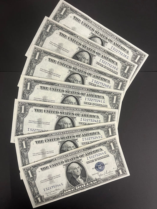 $1 1935D Silver Certificates Seven Consecutive 238G-244G