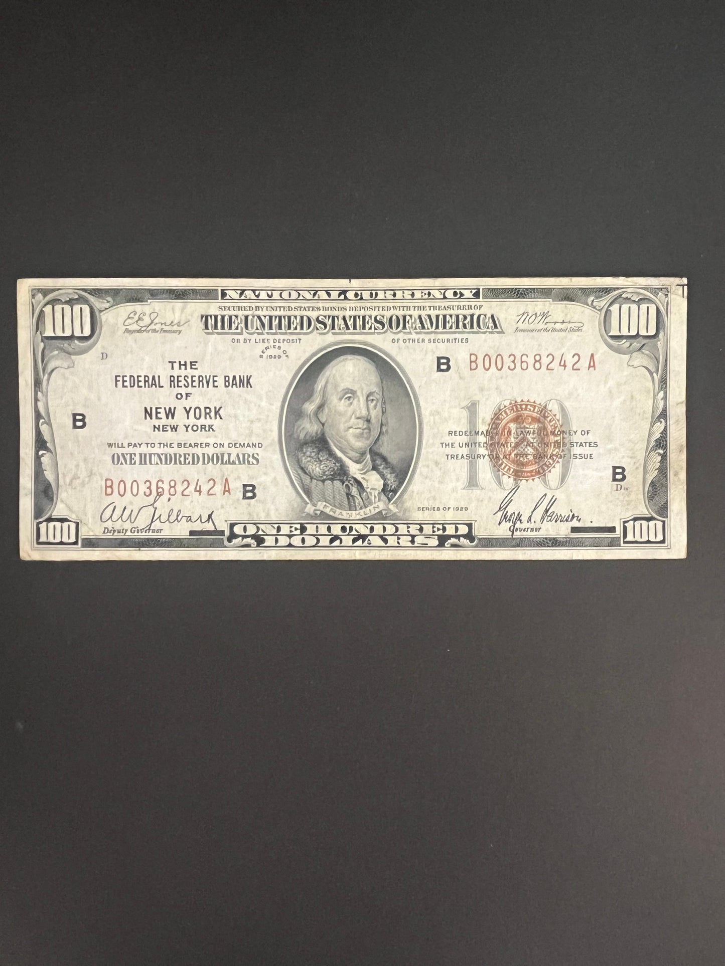 1929 $100 New York Federal Reserve Note - 8242A
