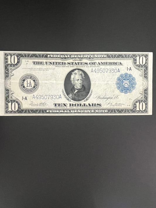 1914 $10 FRN Blue Seal Note - 7930A – Nice Condition