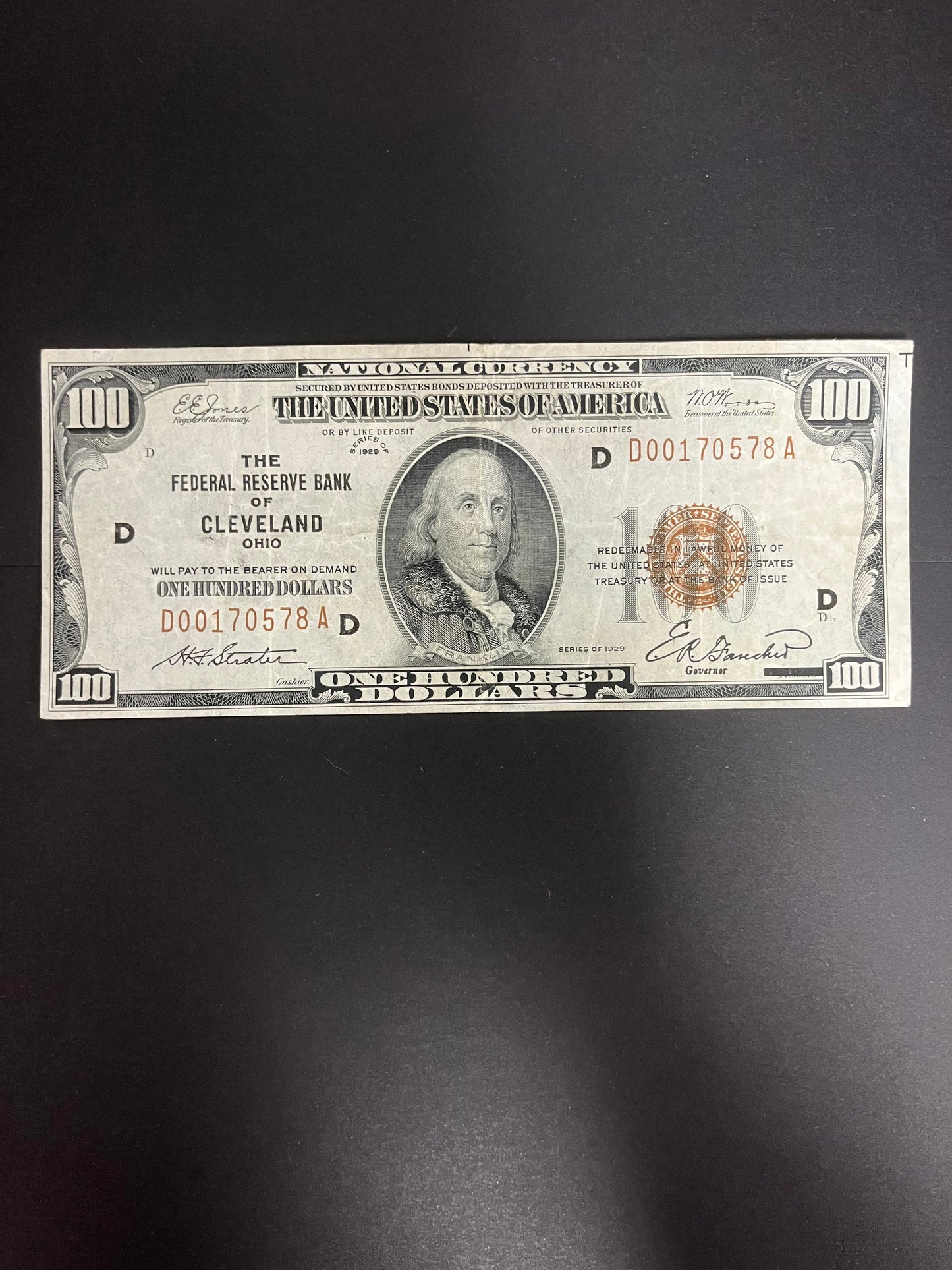 1929 $100 FRBN Cleveland,  OH - 0578A