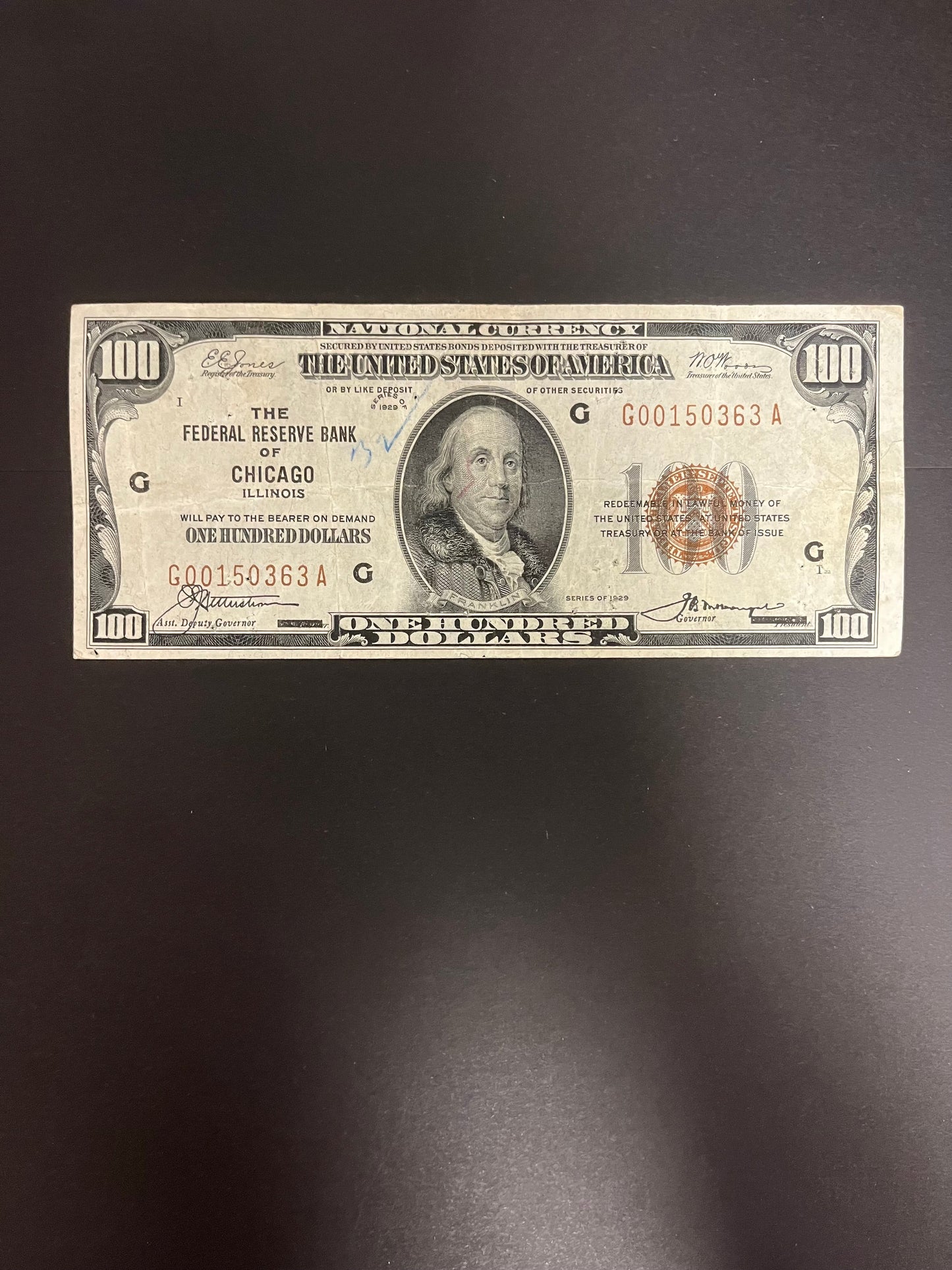 1929 $100 FRBN Chicago, IL - 0363A