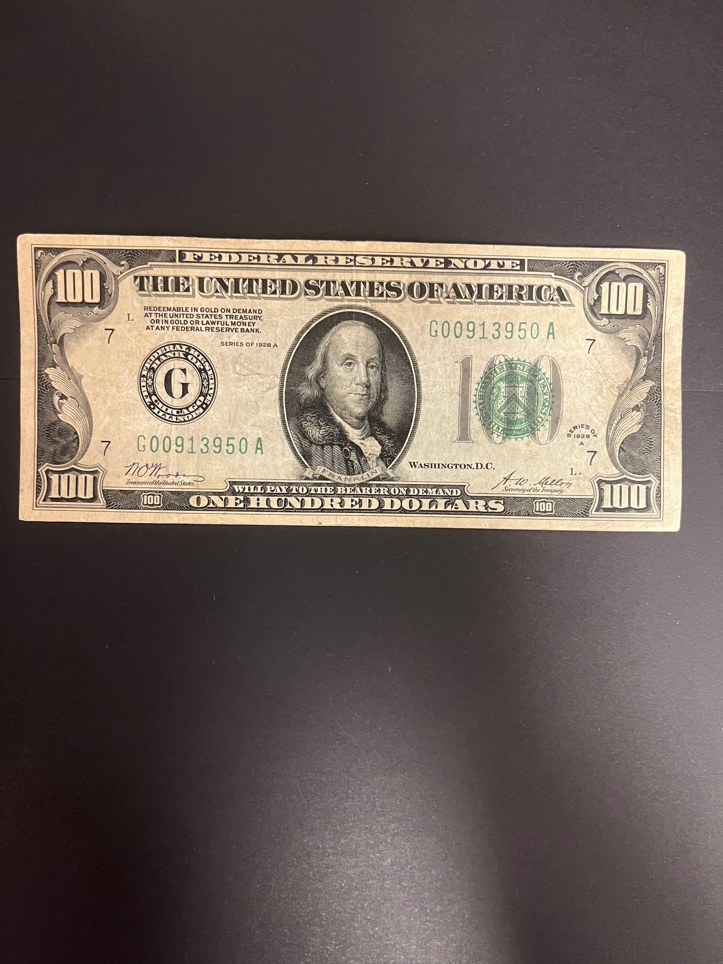 1928 $100 FRN Green Seal Chicago - 3950A