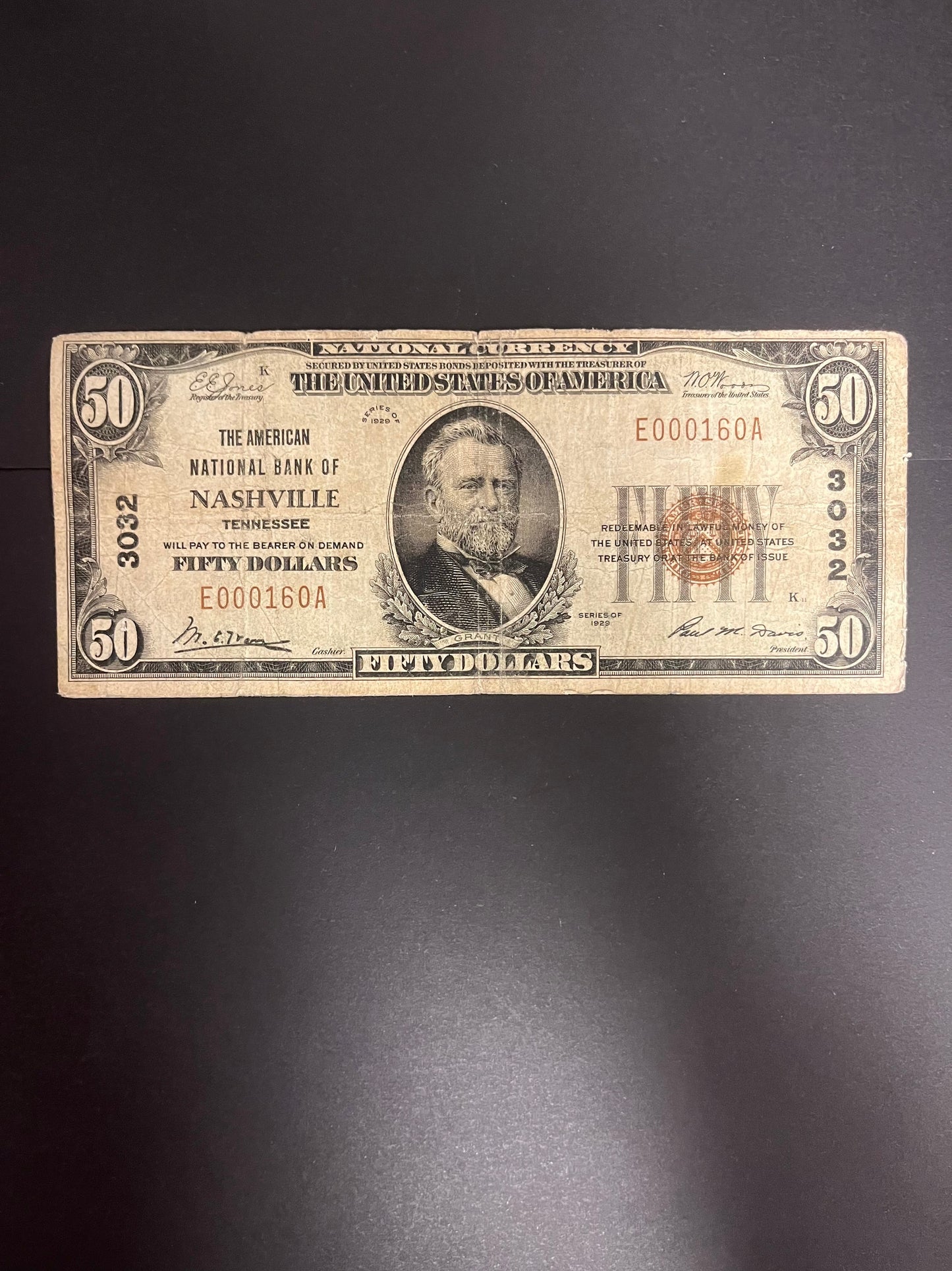 1929 $50 Nashville, TN National Currency E0160A