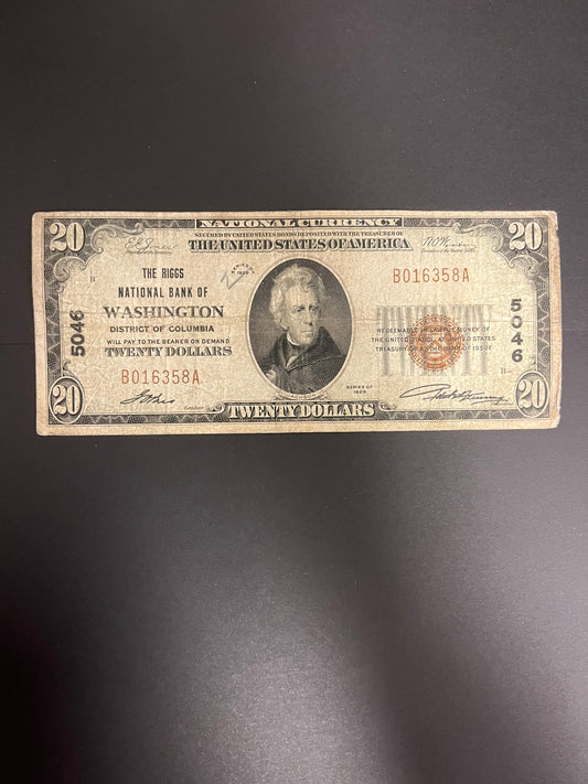 1929 $20 Riggs National Bank of Washington, DC - 16358A