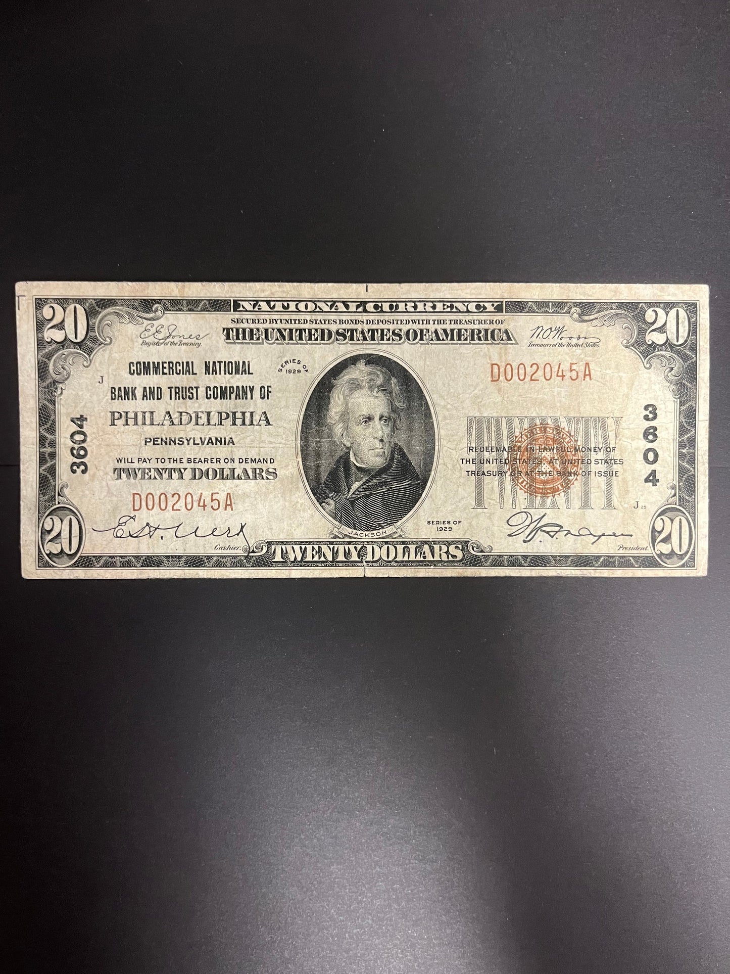 1929 $20 Commercial NB Philadelphia, PA - D002045A