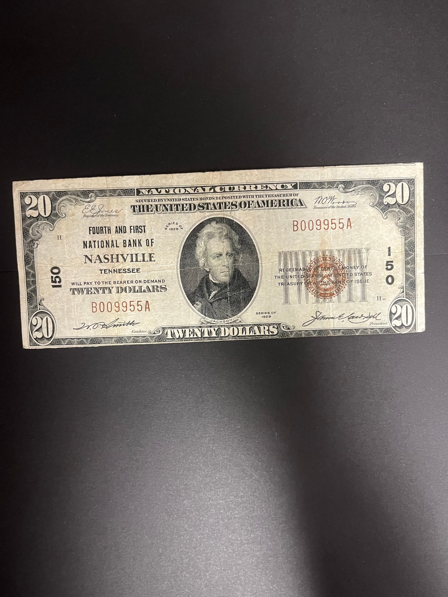 1929 $20 Fourth and First NB of Nashville, TN B009955A