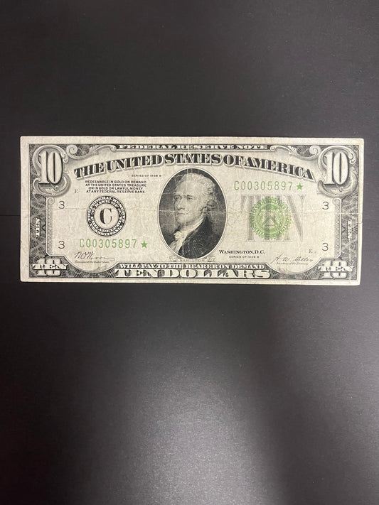 1928 $10 FRN STAR NOTE Lime Green Seal Philadelphia, PA - 5897