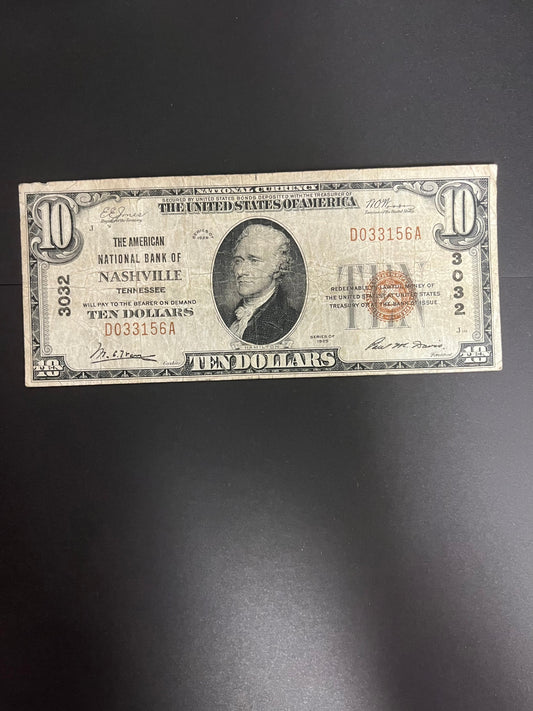 1929 $10 American NB Nashville, NT - 3156A