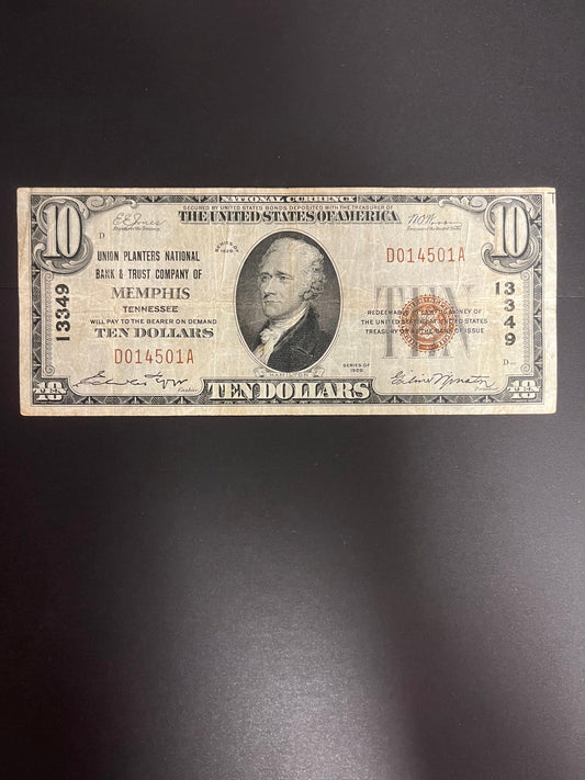 1929 $10 Union Planters NB Memphis, TN - 4501A