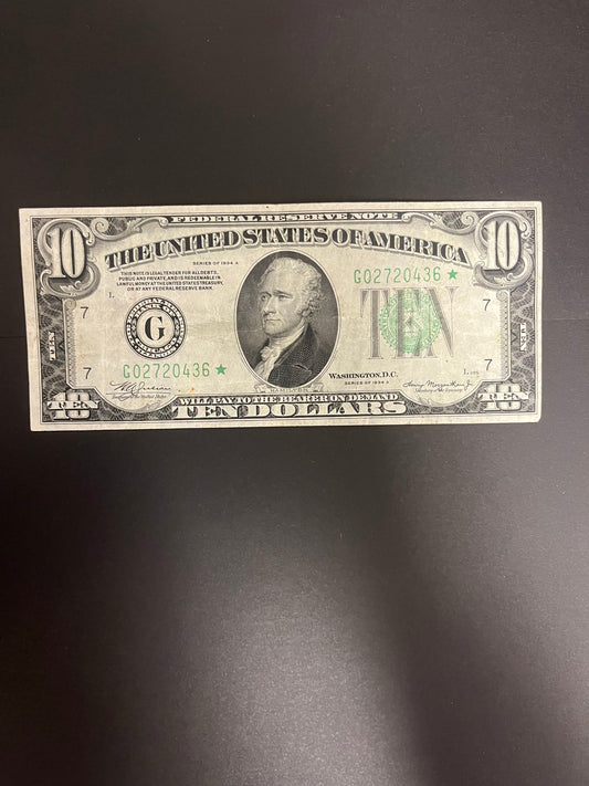 1934A $10 FRN Chicago, IL 0436  – Star Note Green Seal