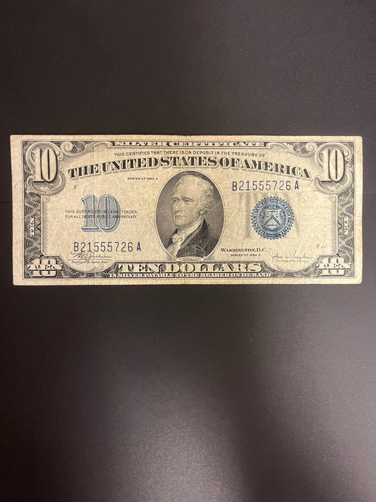 1934C $10 Silver Certificate - 5726A – Blue Seal