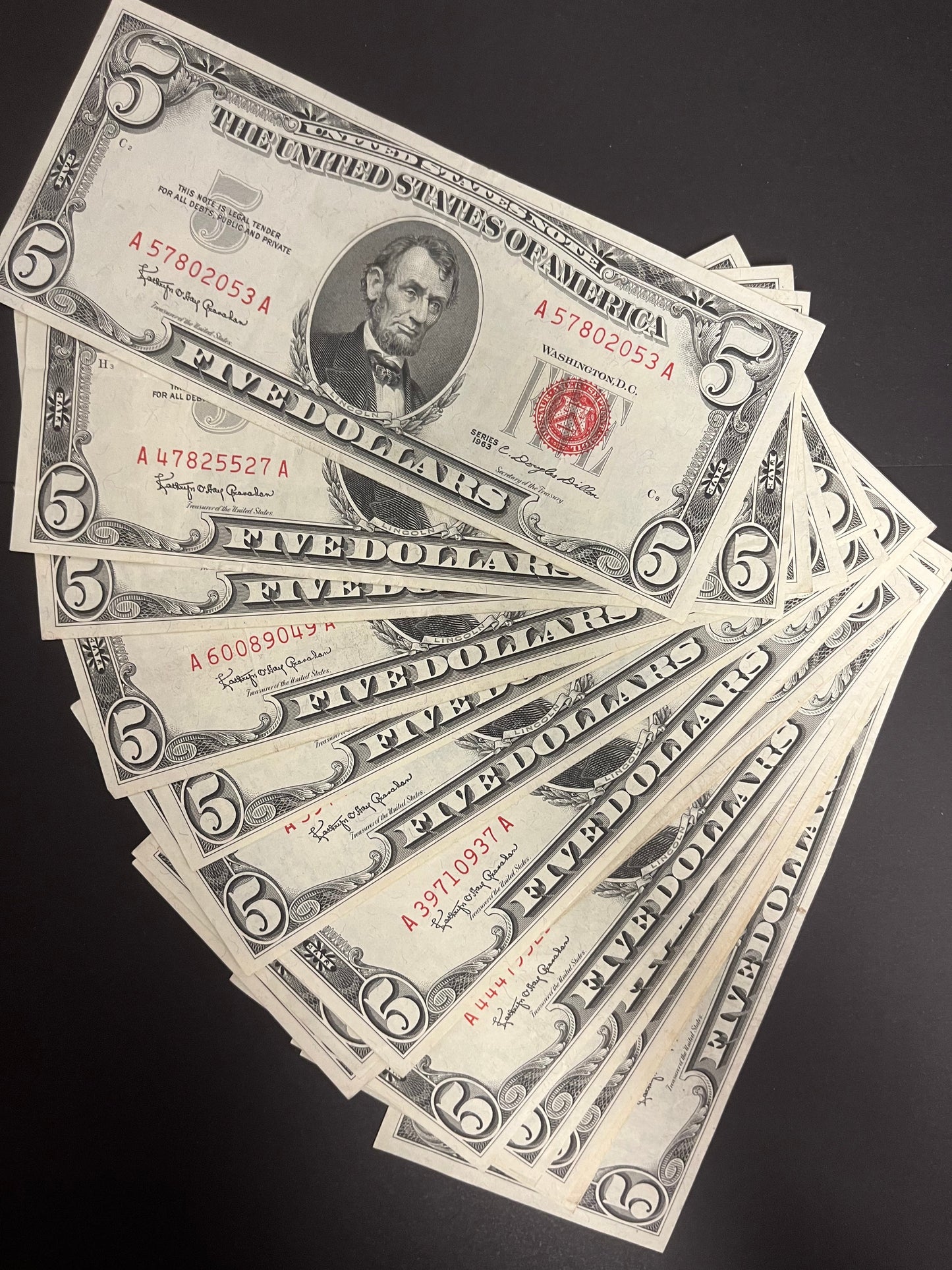 1963 $5 Red Seal United States Note - 3 Pack - Crisp